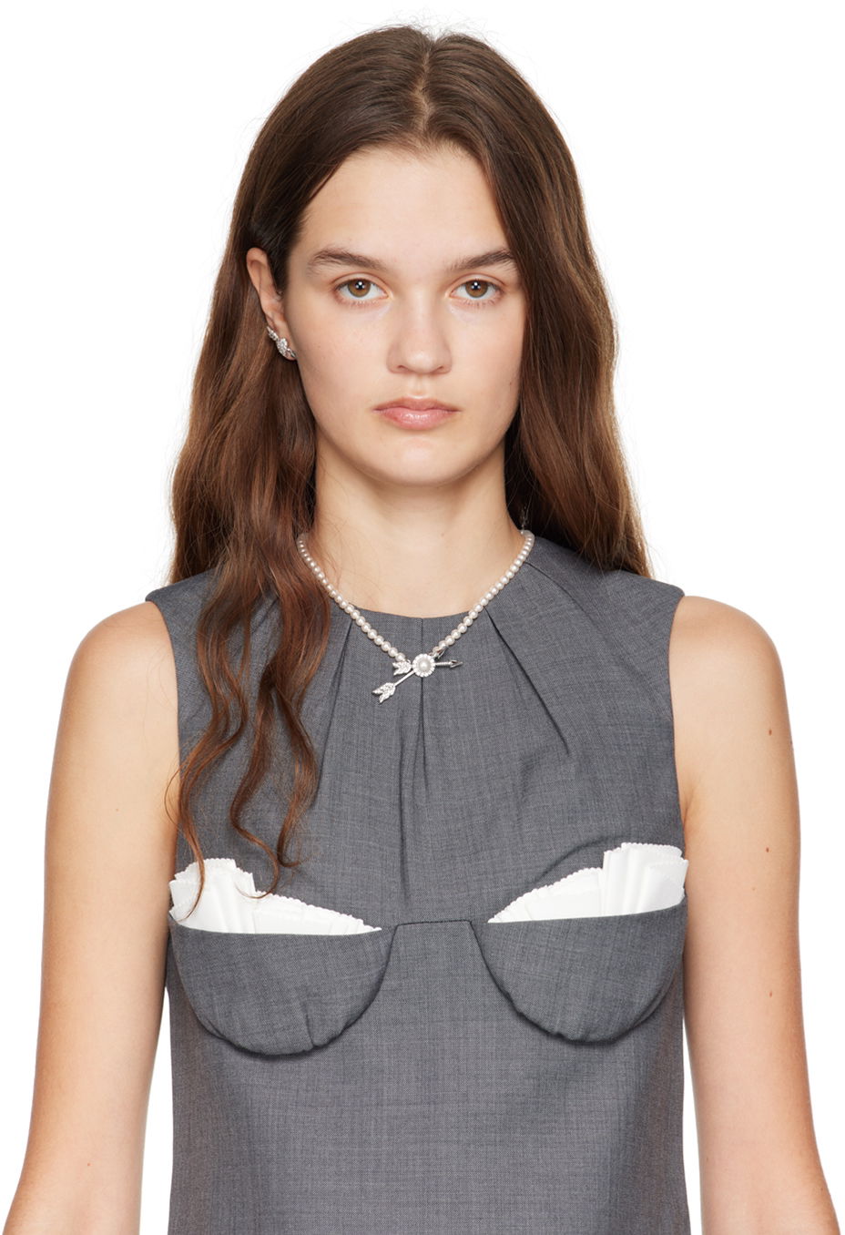 Halskæde SHUSHU/TONG SHUSHU/TONG YVMIN Edition Double Arrow Pave Pearl Necklace Hvid | 23383SLV00NN, 1