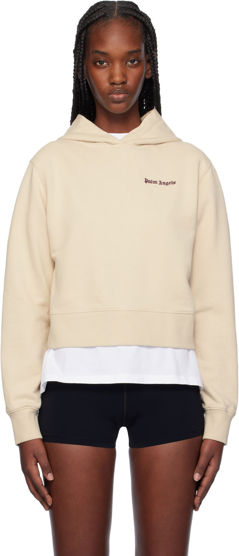 Sweatshirt Palm Angels Classic Logo Fitted Hoodie Beige | PWBB069F24FLE0036129