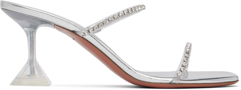 Tilbehør Amina Muaddi Amina Muaddi Gilda Glass Slipper 70 Heeled Sandals Metalisk | GILDA GLASS SLIPPER 70 PVC