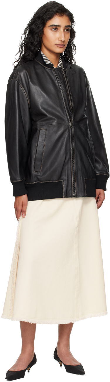 Bomberjakke Max Mara Weekend Max Mara Tattico Leather Jacket Sort | 2525446031600, 3