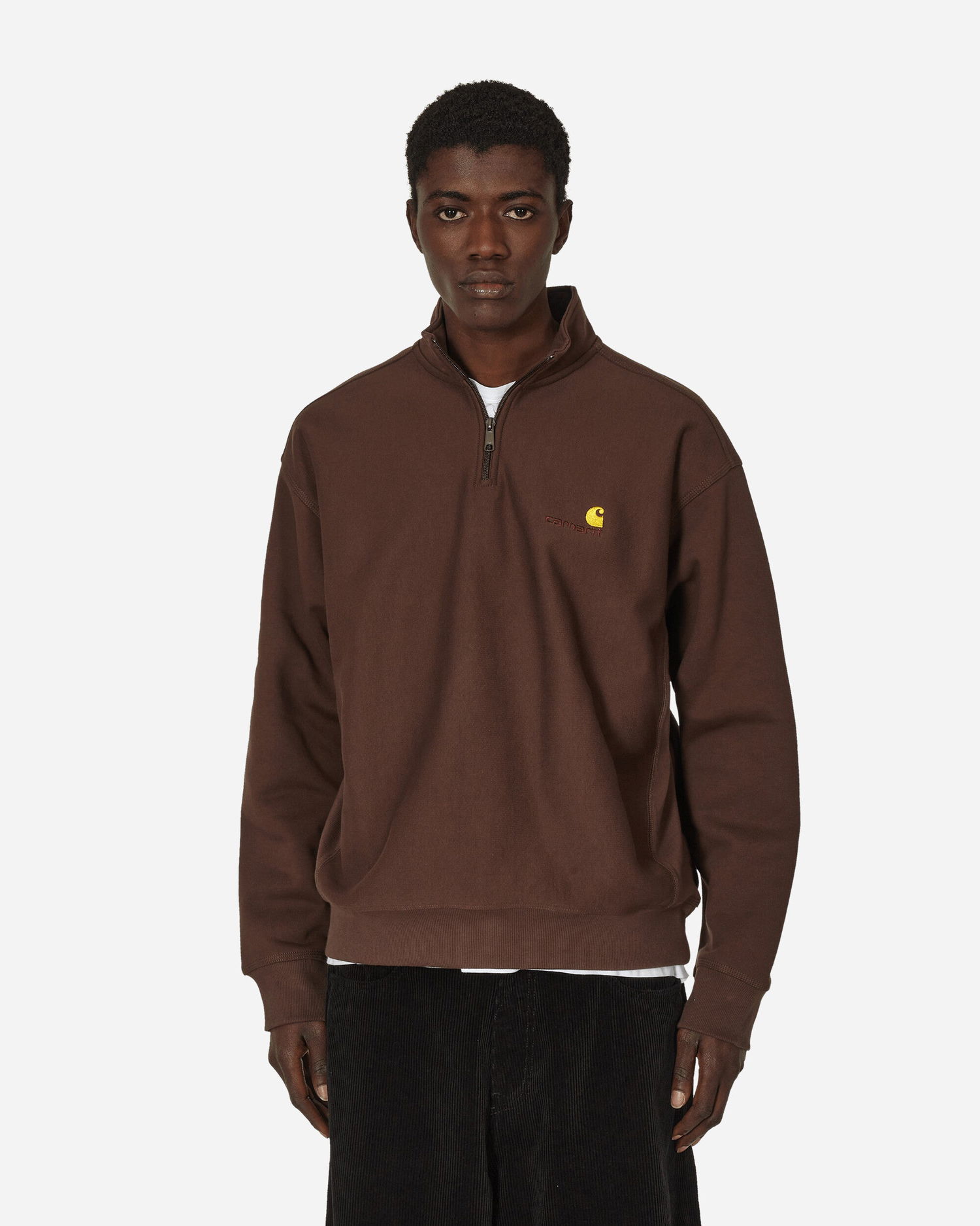 Sweater Carhartt WIP Half Zip American Script Crewneck Brun | I027014 BVXX, 1