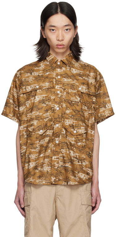 Skjorte BEAMS BEAMS PLUS Adventure II Biplane Print Shirt Brun | 3801-0122-791, 0