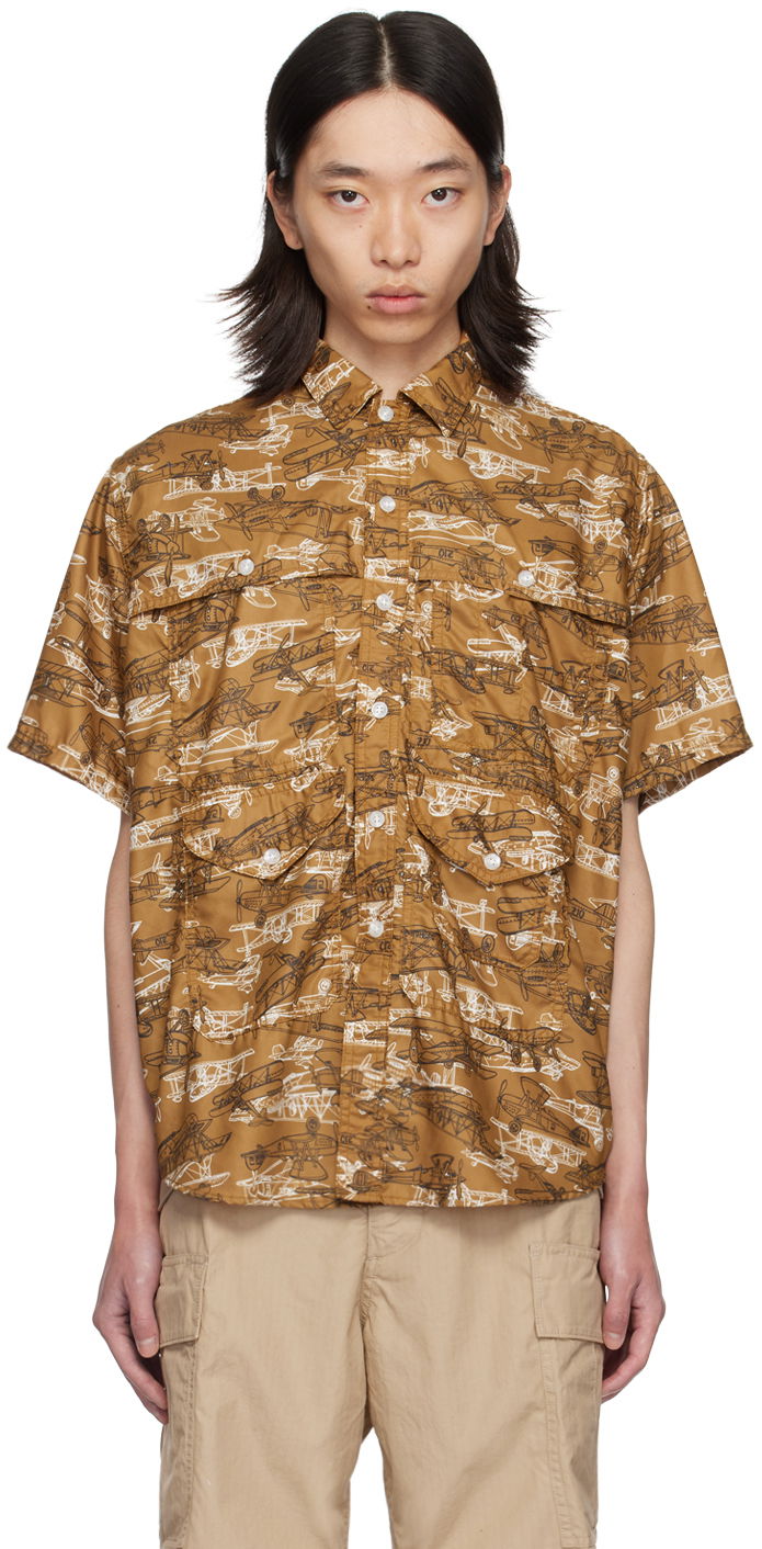 Skjorte BEAMS BEAMS PLUS Adventure II Biplane Print Shirt Brun | 3801-0122-791