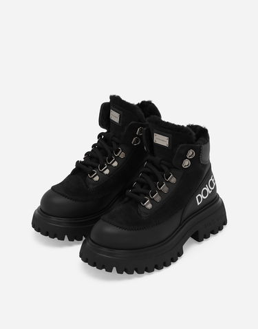 Tilbehør Dolce & Gabbana Dolce & Gabbana Nubuck and Calfskin Ankle Boots with Logo Sort | DA5177AL69680999, 3