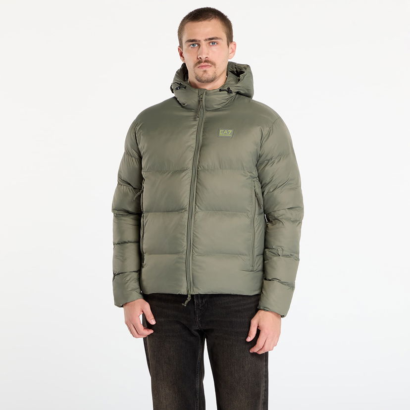Puffer jakke Emporio Armani Mountain Polar Big Logo Hooded Puffer Jacket Grøn | 7M000694AF15956U8142