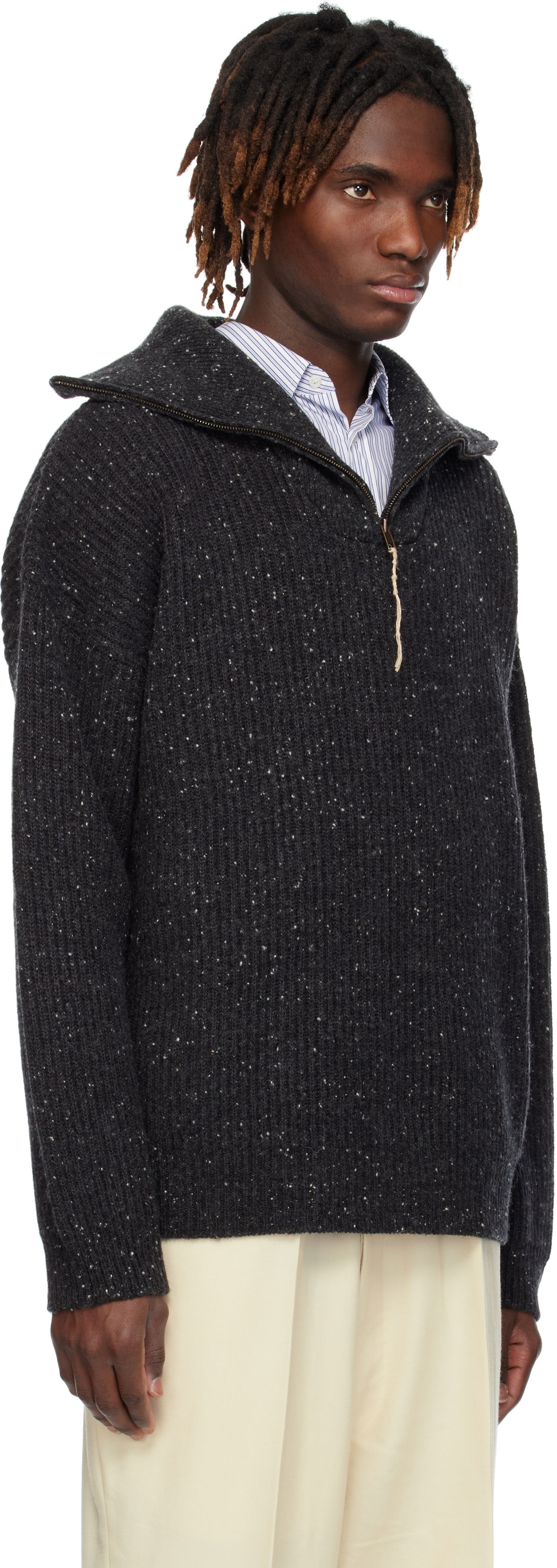 Sweater Maison Margiela Maison Margiela Half-Zip Donegal Wool Sweater Grå | S50HL0039 M13094, 1