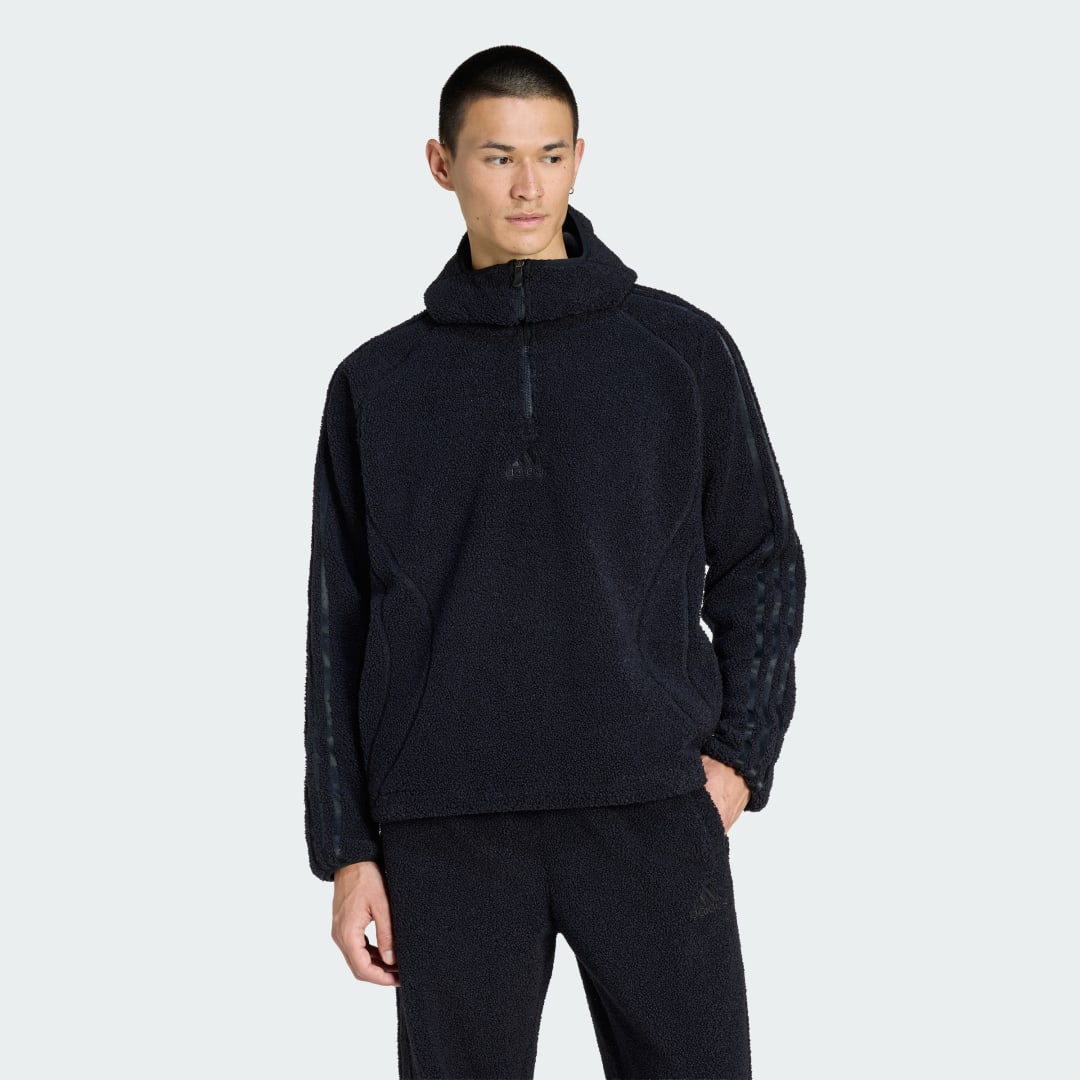Sweatshirt adidas Performance Teamgeist Borg Fleece 1/4 Zip Hoodie Sort | KR5187, 0