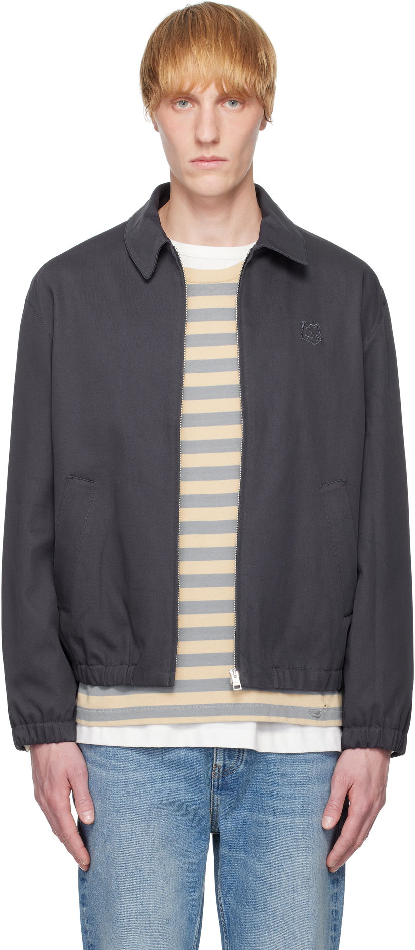 Bomberjakke MAISON KITSUNÉ Maison Kitsuné Elasticated Zipped Jacket Grå | OM02122WW9028
