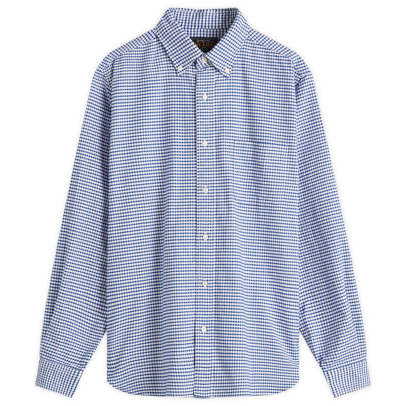 Skjorte BEAMS Beams Plus Button Down Gingham Oxford Shirt, Size Medium Blå | 3811-0077-139-75