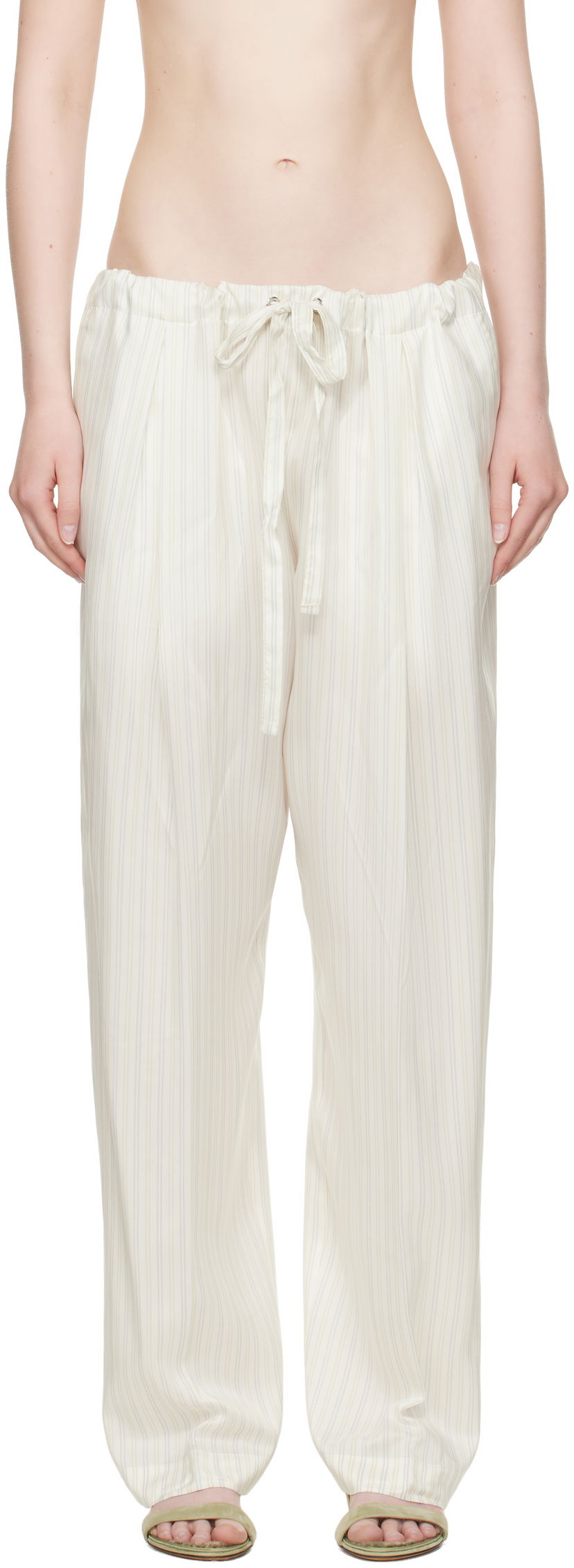 Bukser Khaite KHAITE Trenton Striped Drawstring Trousers Hvid | 31603003