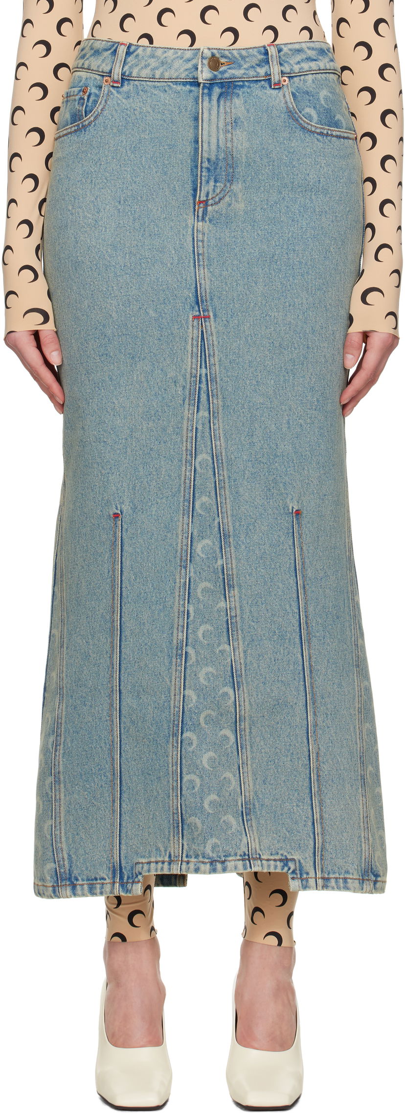 Nederdel Marine Serre Marine Serre Moon Laser Denim Maxi Skirt Blå | WSK074A CDEN0003