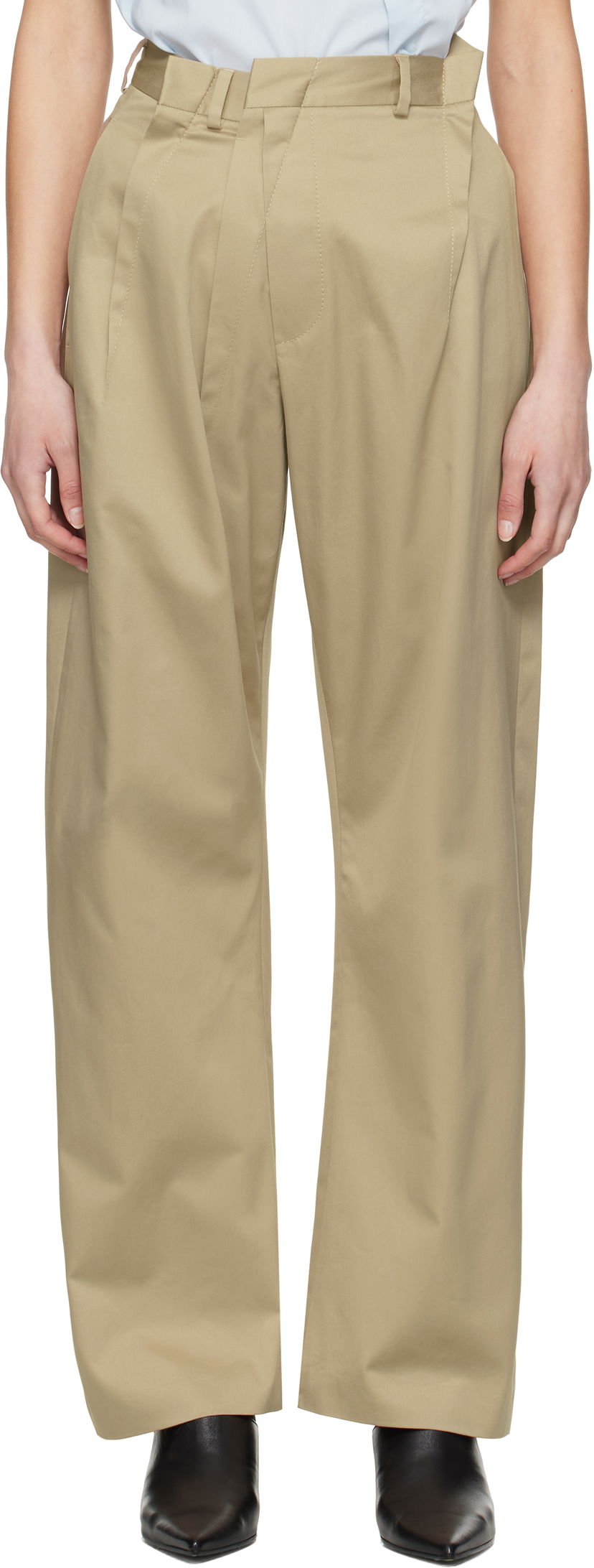 Bukser Maison Margiela MM6 Maison Margiela Cotton Twill Darting Trousers Beige | S52KA0534 M35368
