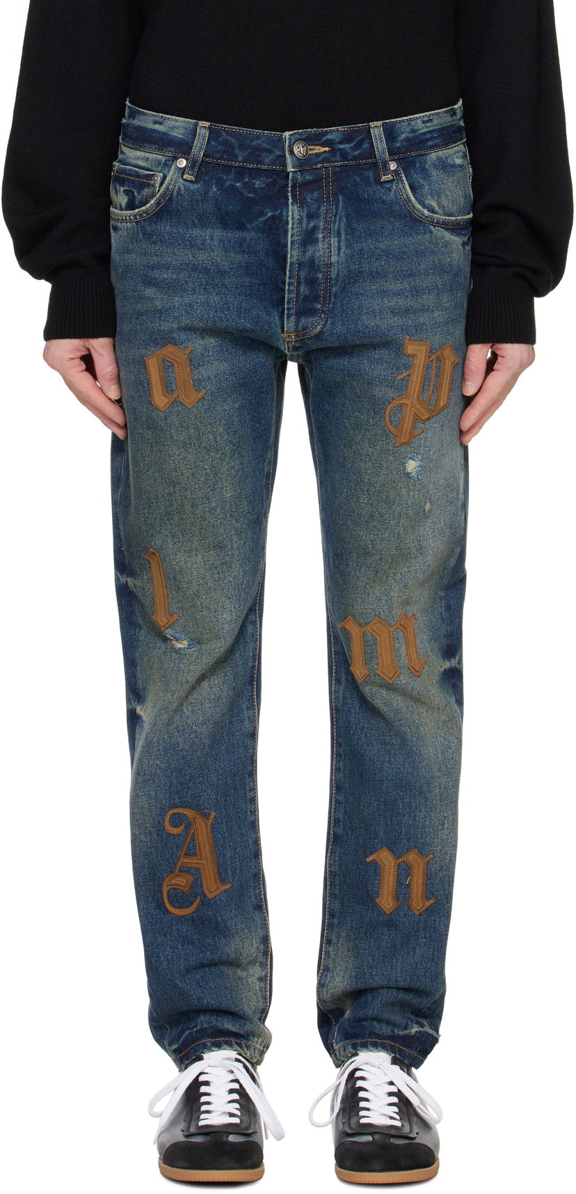 Jeans Palm Angels Logo Patches Jeans Blå | PMYA040F24DEN0014564