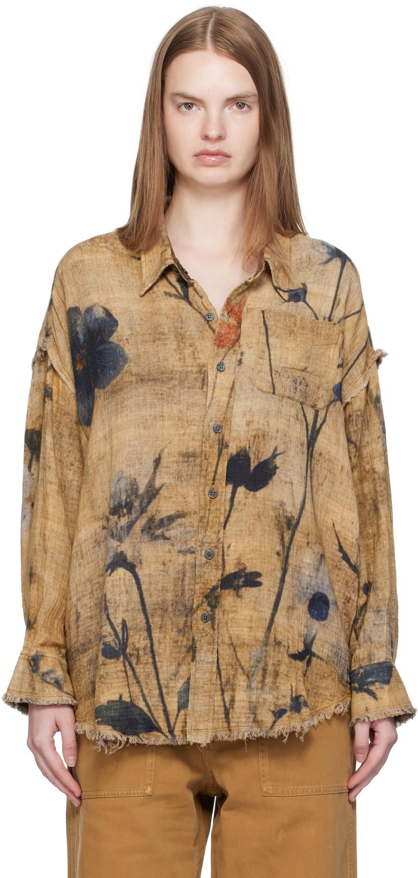 Skjorte R13 R13 Drop Neck Reversible Shirt Brun | R13WR463-R583B
