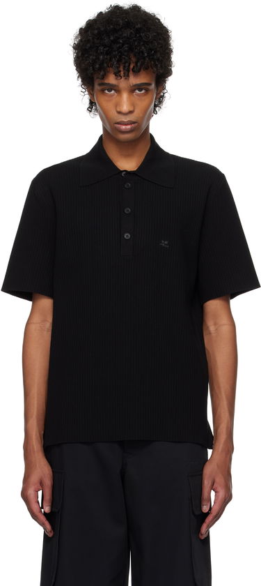 Polo skjorte Courrèges Courrèges Rib Knit Polo Sort | 125MPO047FI0001, 0