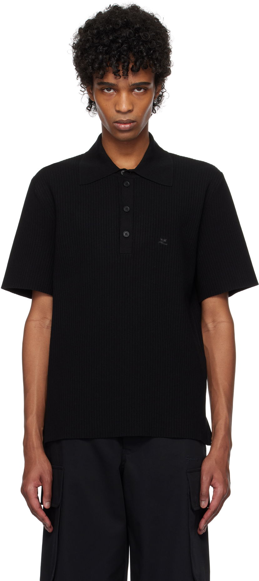 Polo skjorte Courrèges Courrèges Rib Knit Polo Sort | 125MPO047FI0001
