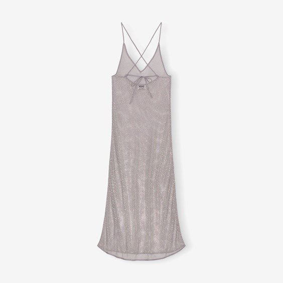 Kjole GANNI Embellished Mesh Dress Grå | F7870-018, 0