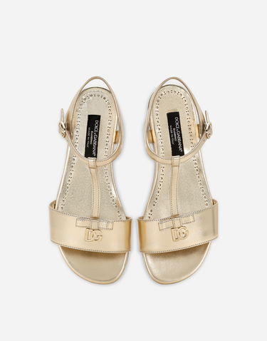 Sneakers og sko Dolce & Gabbana Foiled Leather T-bar Flat Sandals with Buckle Fastening Metalisk | D11155A543987601, 3