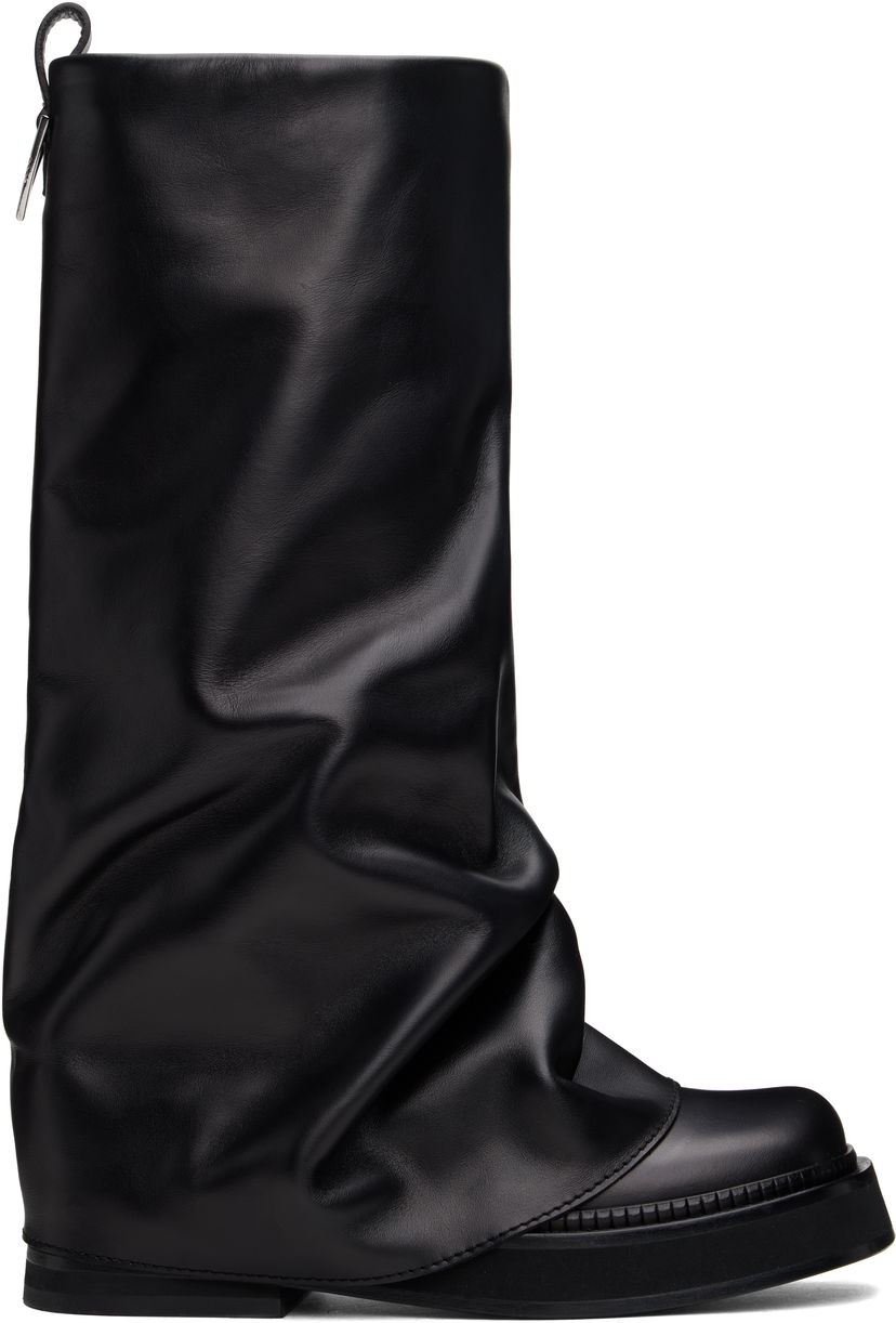 Kjole The Attico Attico Robin Slouch Leather Boots Sort | 241WSH00798 LBT019AA