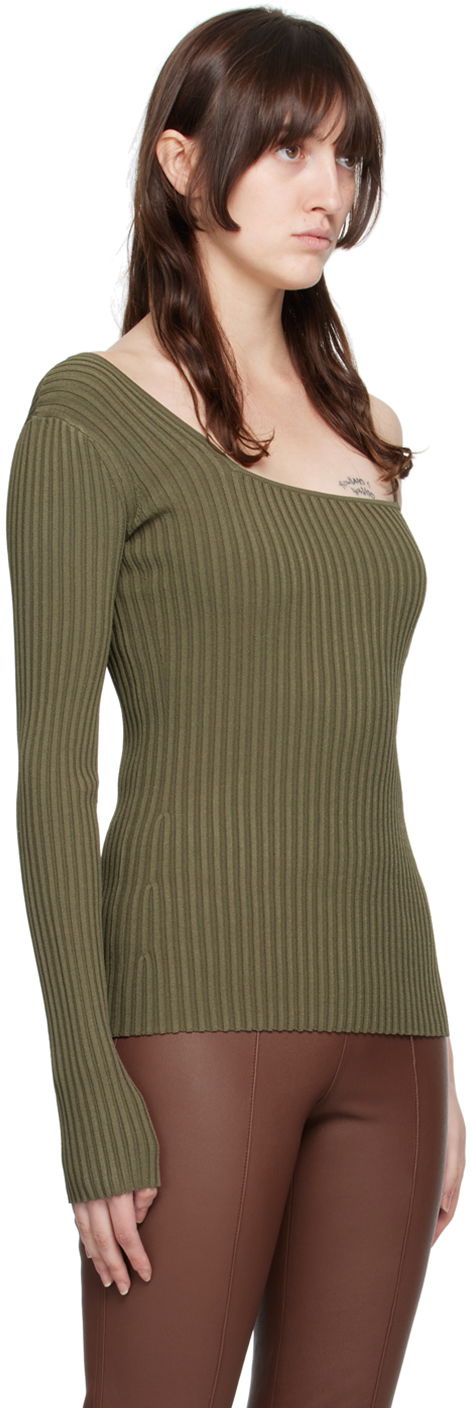 T-shirt Helmut Lang One Shoulder Ribbed Long Sleeve Top Grøn | M06HW704, 1