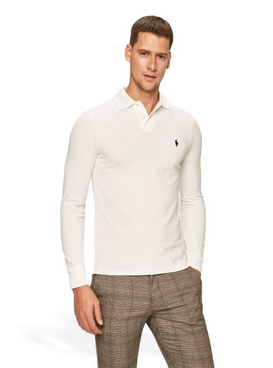 Polo skjorte Polo by Ralph Lauren Long Sleeve Slim Fit Polo Hvid | 710681126001