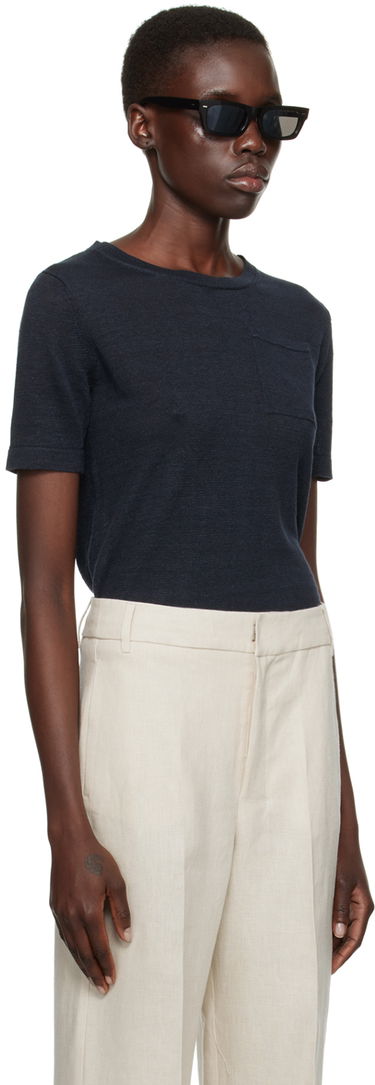 T-shirt Max Mara Pocket Linen T-Shirt Mørkeblå | 2419361013600, 1