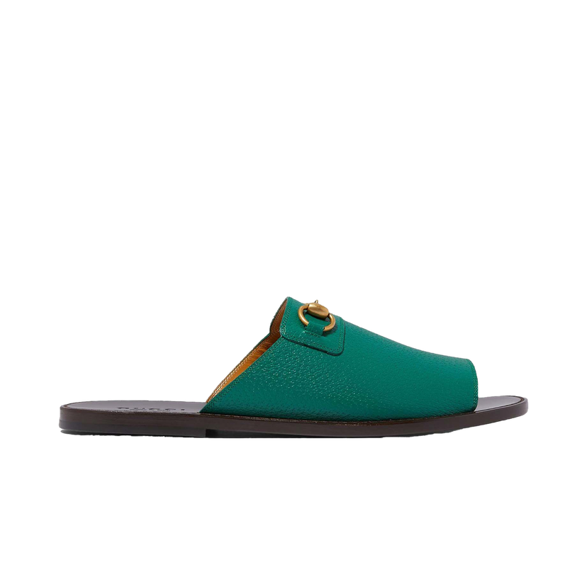 Sneakers og sko Gucci Horsebit Leather Flat Slides Green Grøn | 723624 18A00 3120