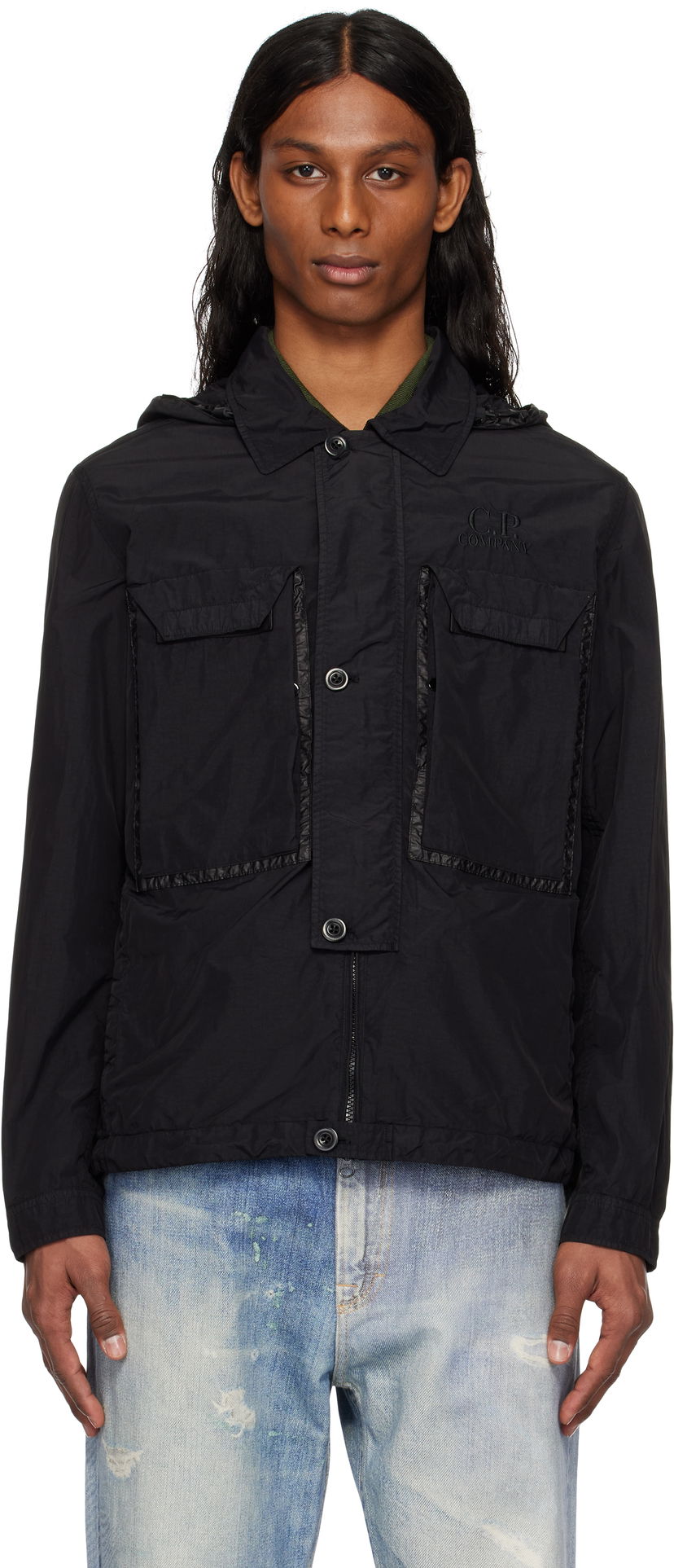 Vindjakke C.P. Company C.P. Company Flatt Nylon Goggle Overshirt Jacket Sort | 18CMOS090A-005991G