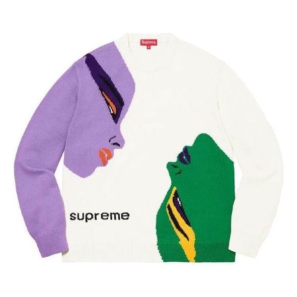 Sweater Supreme Faces Print Sweater Hvid | SUP-FW21-216
