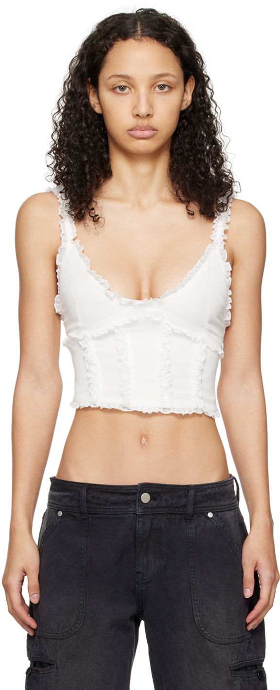 Tanktop GUIZIO Guizio Soler Ruffle Trim Tank Top Hvid | R24115W034