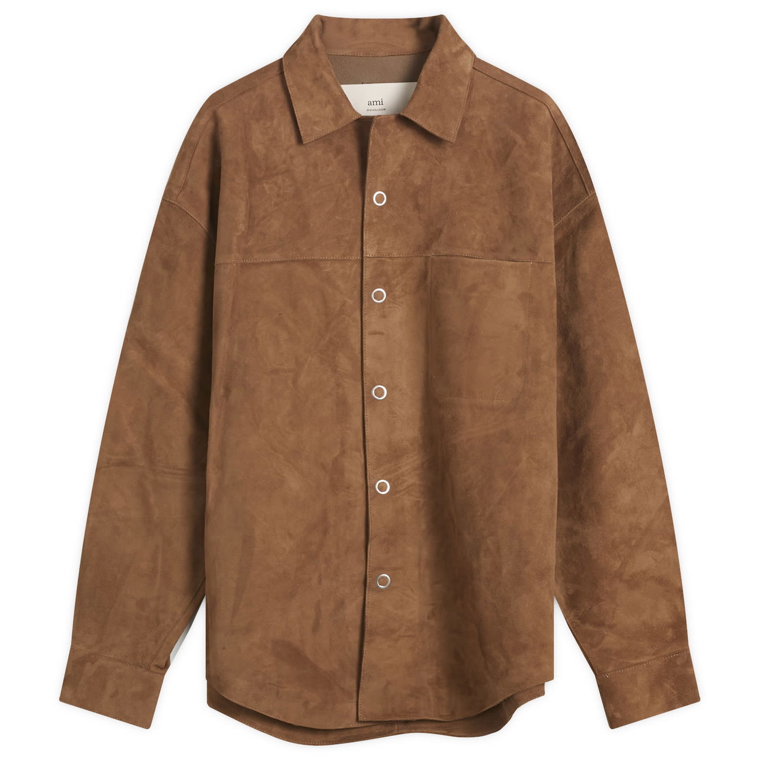 Jakke AMI AMI Paris Goat Suede Leather Shirt Jacket, Size Large Brun | H25USH790-LH0059-216H25, 1