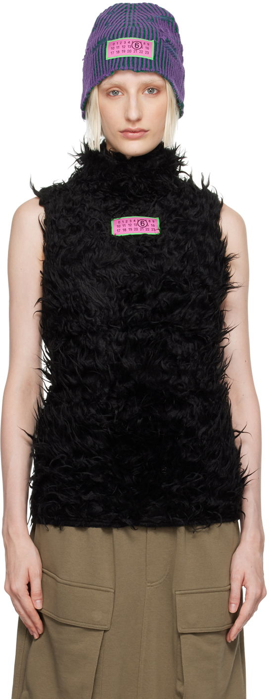Sweater Maison Margiela MM6 Black Logo Patch Faux-Fur Turtleneck Sort | S62NL0049 S24413