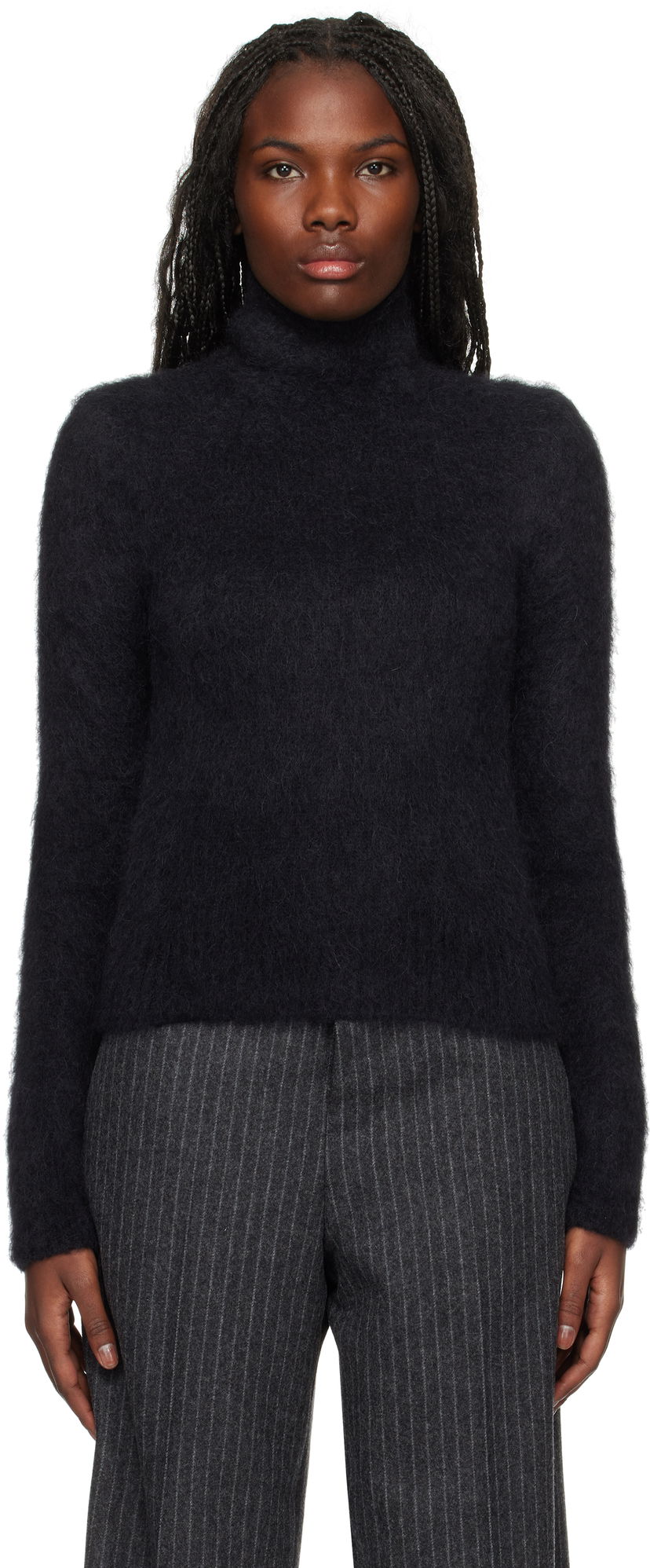 Sweater AMI Alpaca Mohair Brushed Turtleneck Sort | FKS447.KN0056