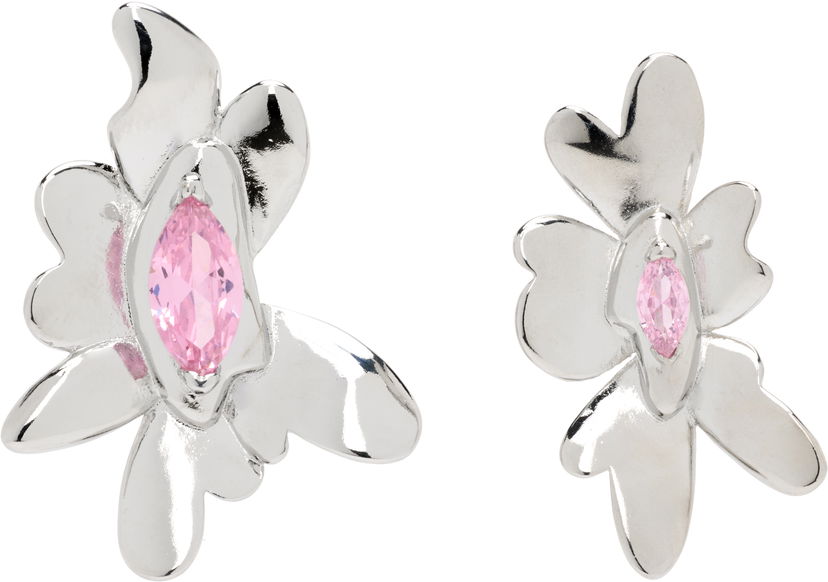 Øreringe Collina Strada Collina Strada Silver Tone Pink Daisy Maxi Earrings Metalisk | XX1088