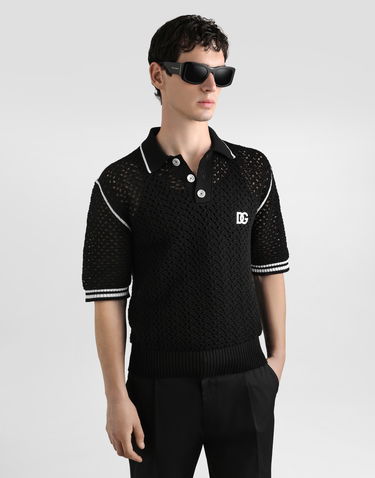 Polo skjorte Dolce & Gabbana Dolce & Gabbana Crochet Effect Polo Shirt Sort | GXZ94ZJBCHEN0004, 3
