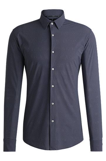 Skjorte BOSS Slim-Fit Geometric-Print Performance-Stretch Jersey Shirt Mørkeblå | 50533422