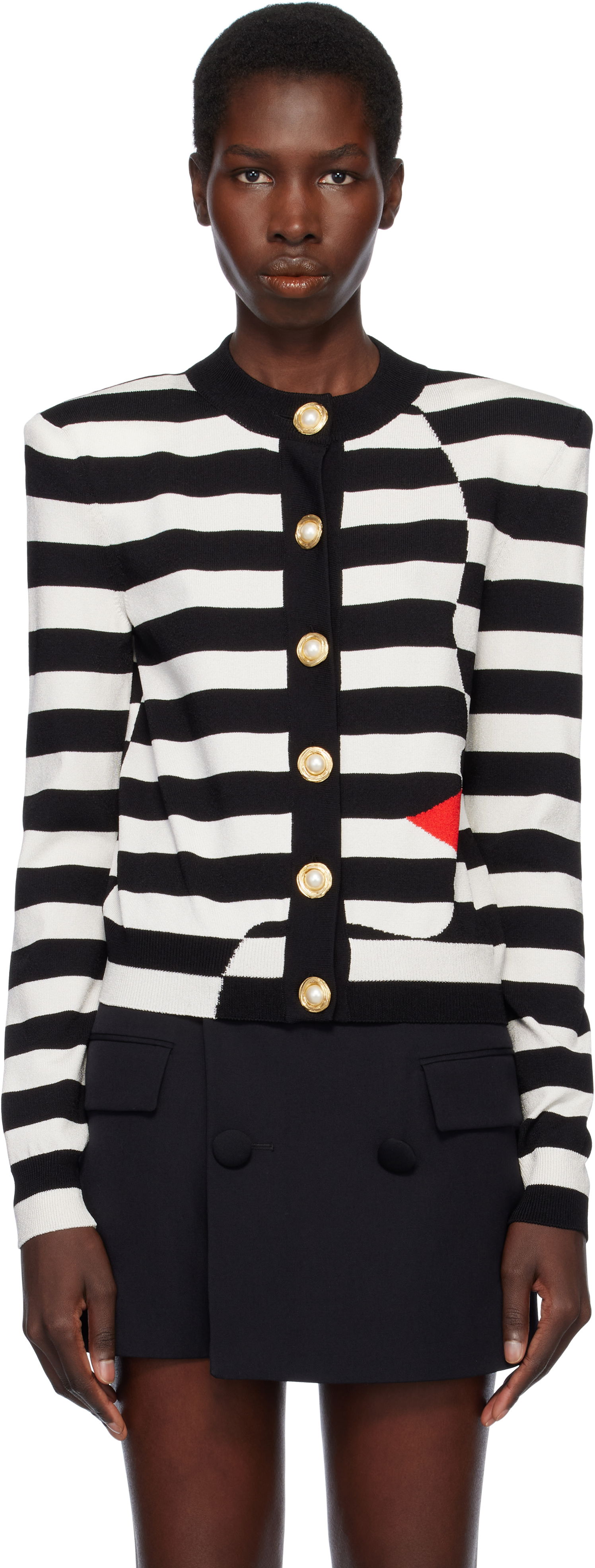 Sweater Balmain Balmain Knit Striped Cardigan with Face Design Sort | EF0KL133KI32, 0