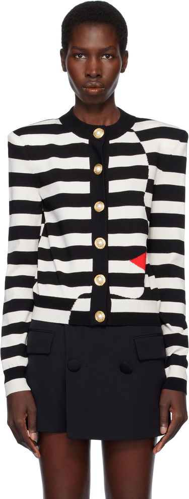 Sweater Balmain Balmain Knit Striped Cardigan with Face Design Sort | EF0KL133KI32, 0