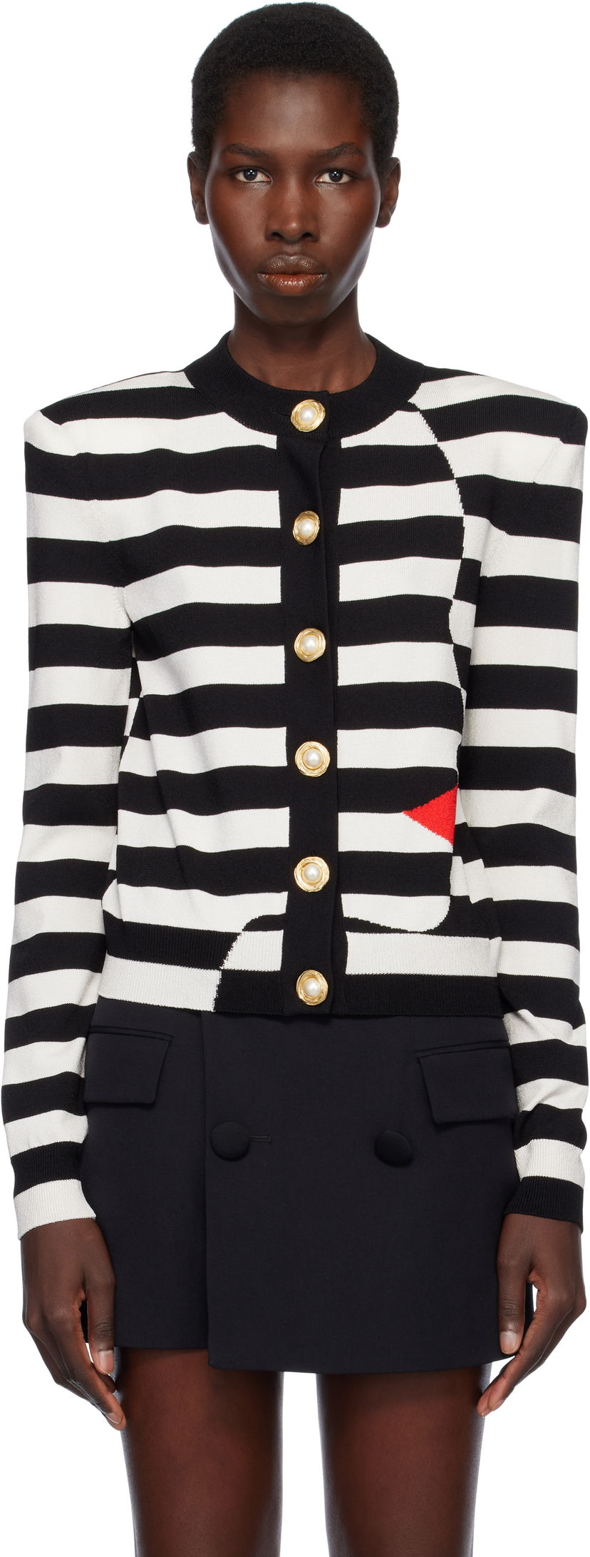 Sweater Balmain Balmain Knit Striped Cardigan with Face Design Hvid | EF0KL133KI32