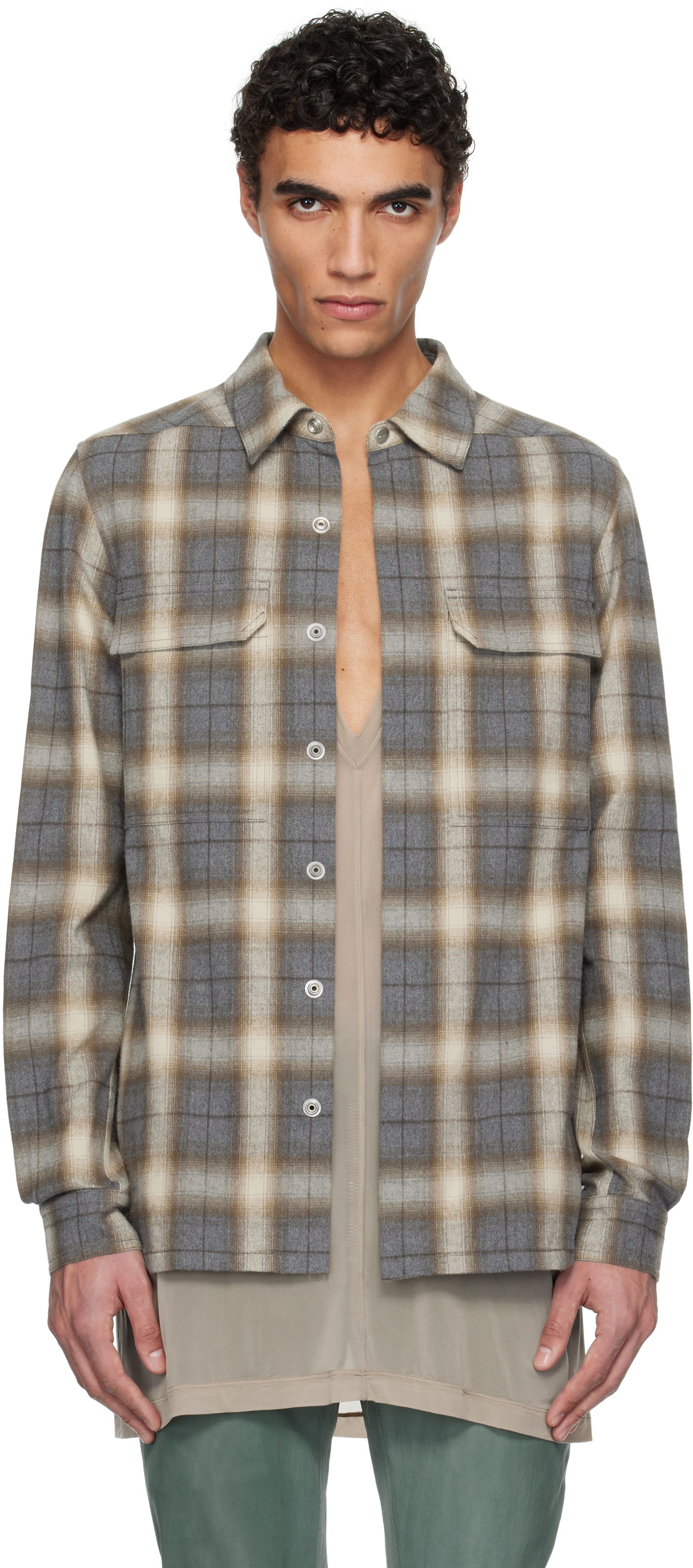 Skjorte Rick Owens Rick Owens Hollywood Plaid Overshirt Brun | RU01E5236 CP, 0