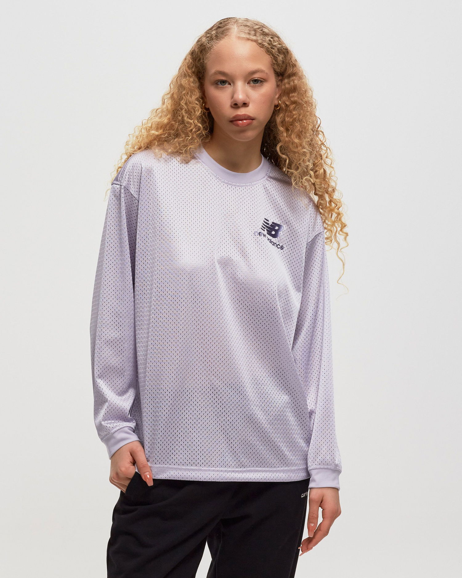 Sweatshirt New Balance Pearl Mesh Crew Lilla | WT31552-GRV, 1