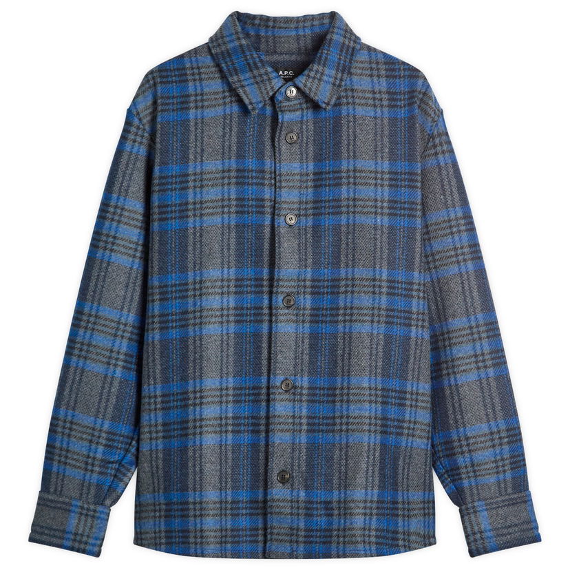 Skjorte A.P.C. Bobby Check Wool Overshirt Blå | WOANY-H02884-PLA