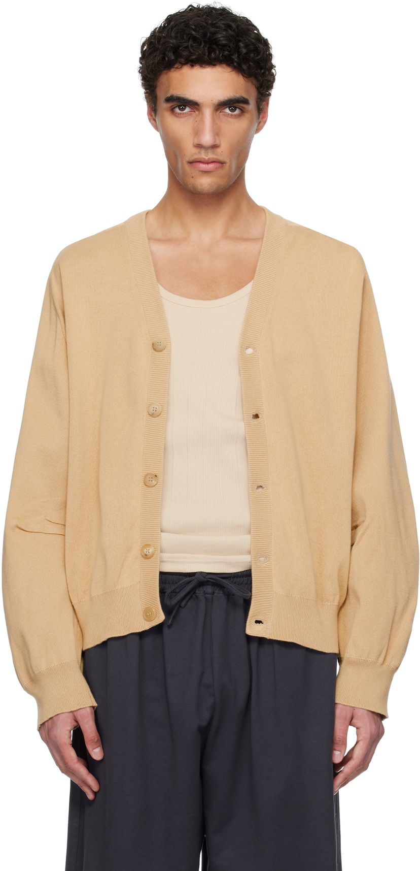 Sweater HED MAYNER Hed Mayner V-Neck Cardigan Beige | HMMA75064A-HA602