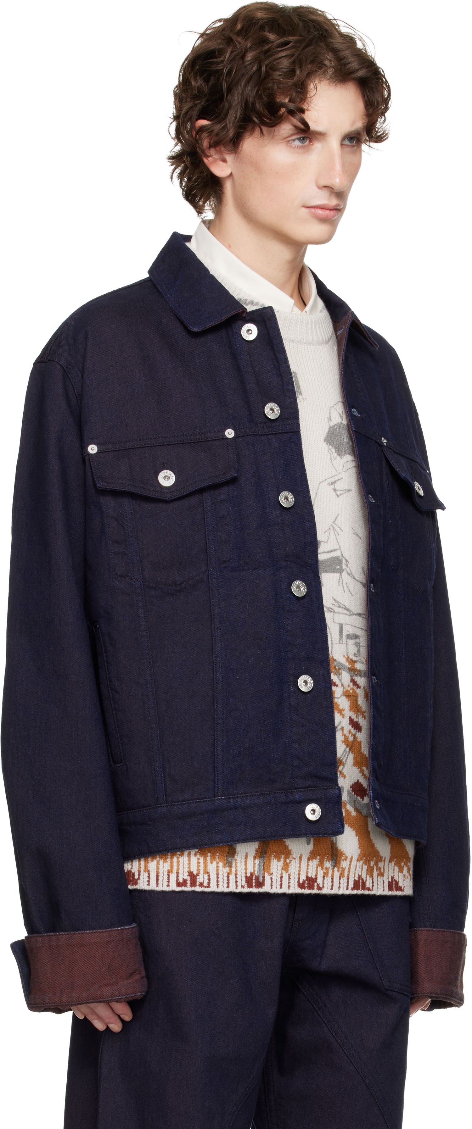 Jakke JW Anderson JW Anderson Turn Up Cuff Denim Jacket Mørkeblå | DJ0044-PG1836, 1