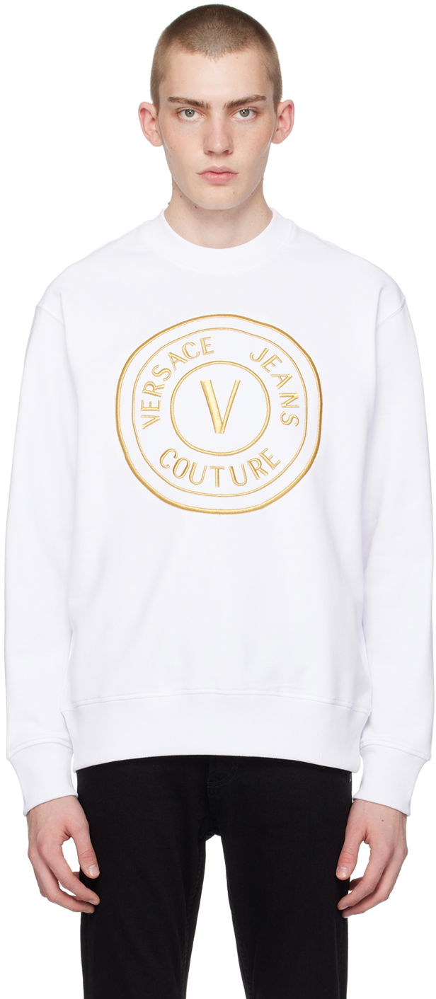 Sweatshirt Versace Jeans Couture White V-Emblem Sweatshirt Hvid | E76GAIT04_ECF01T