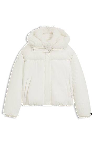 Puffer jakke BOSS Water-repellent Puffer Jacket with Detachable Faux-Fur Bib Hvid | 50546842, 0