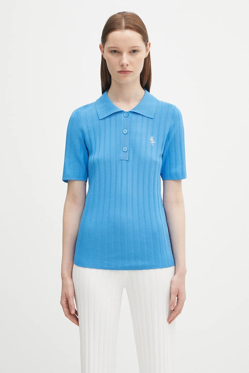 Polo skjorte Sporty & Rich Sporty & Rich SRC Ribbed Polo Shirt Blå | TO069620305BL24