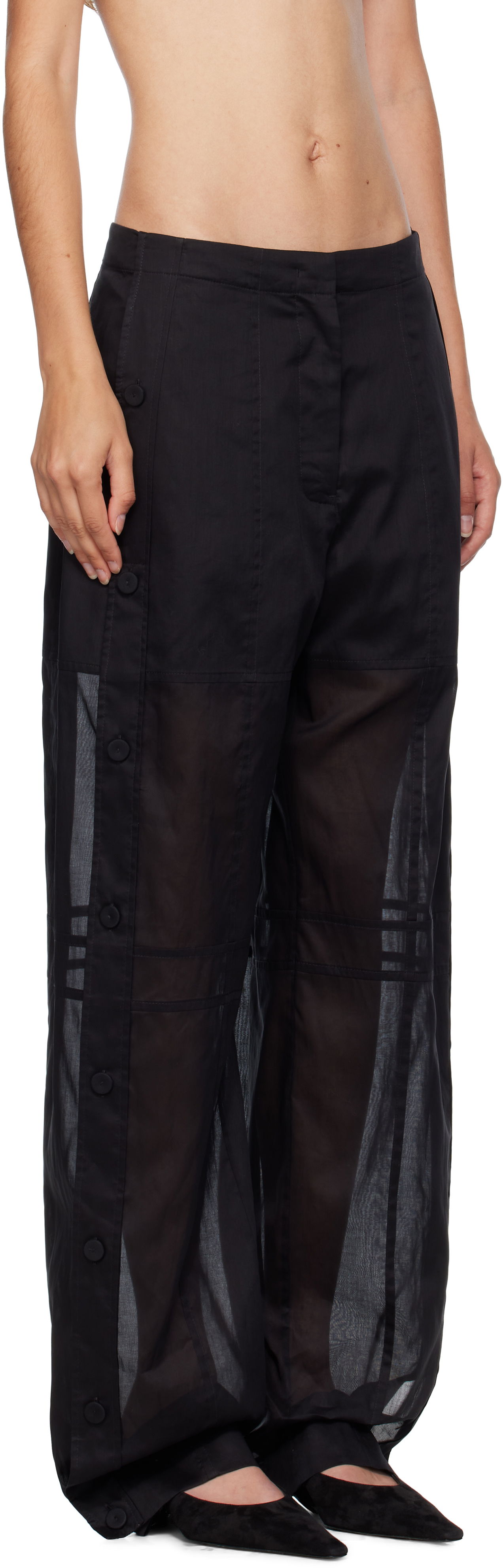Bukser Jil Sander Jil Sander Cotton Muslin Snap Button Trousers Sort | J01KA0185_J45014, 1