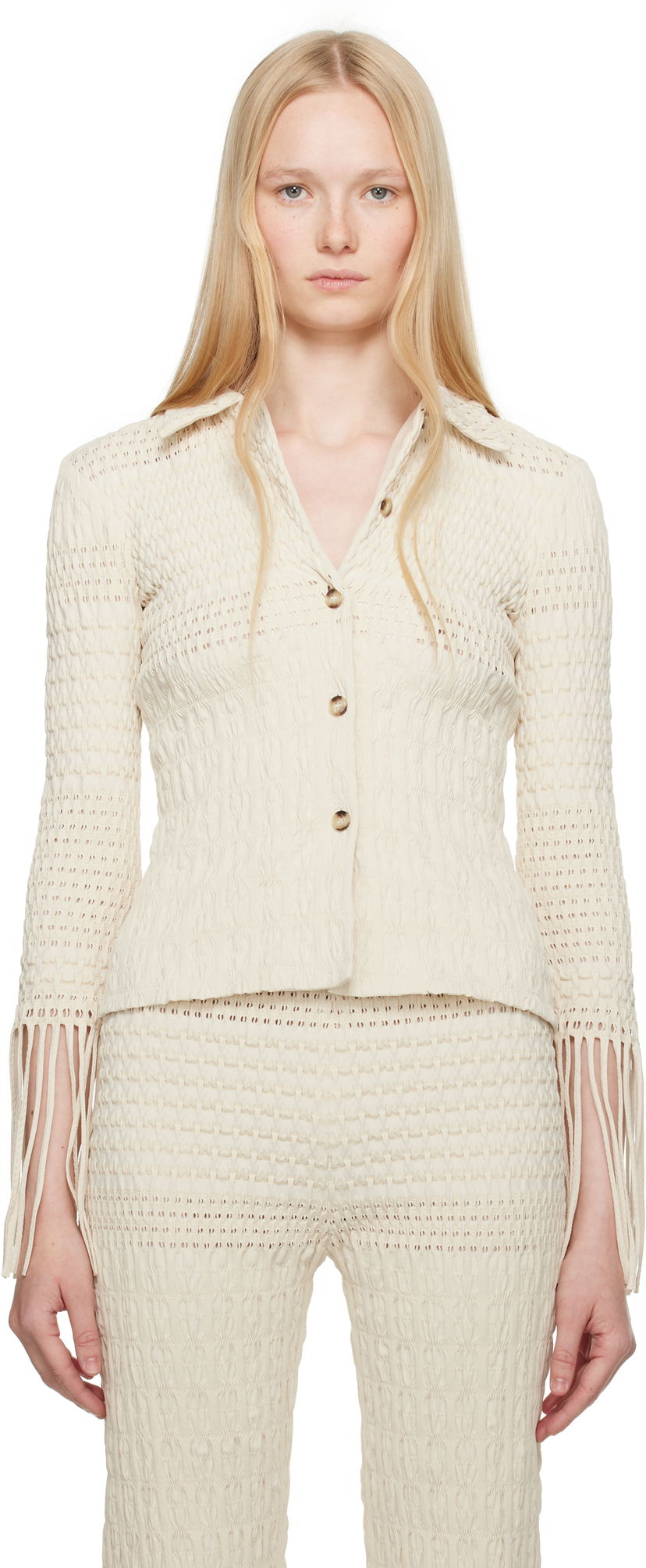 Træningsdragt Nanushka Nanushka Niceta Smocked Shirt Beige | NW25SSTP26805