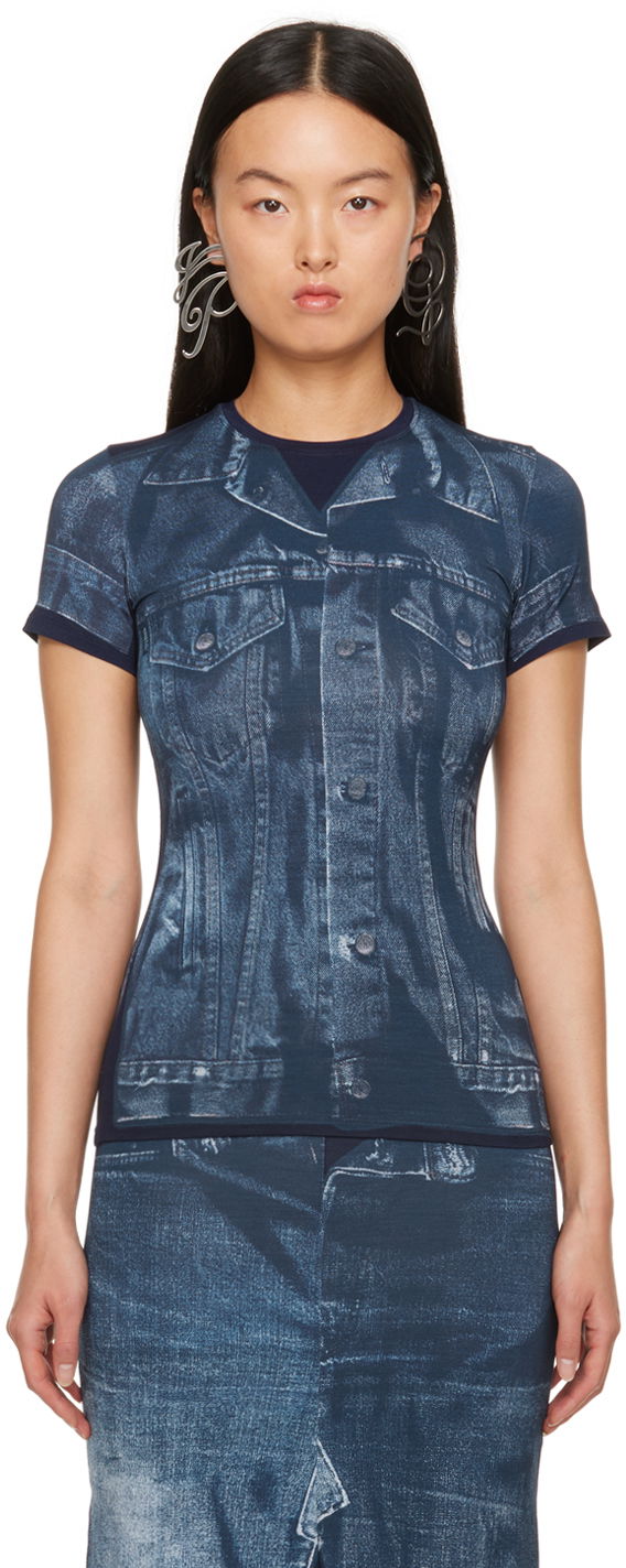 T-shirt Jean Paul Gaultier Gaultier Trompe L'œil Printed T-Shirt Blå | 23/15-U-TS063-J530-5950, 0